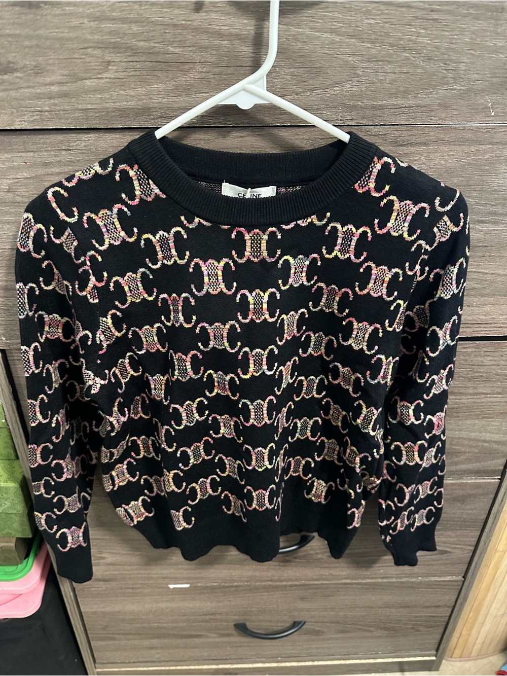 Black Patterned Women’s Sweater with Pink Accent size S